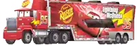 a red truck that says rusteze lightning mcqueen 95 on the side