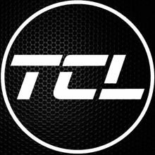 a tcl logo on a black background