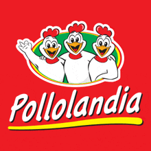 the pollolandia logo has three chickens on it