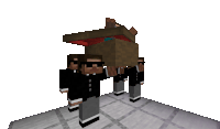 a group of minecraft characters carrying a coffin on their backs