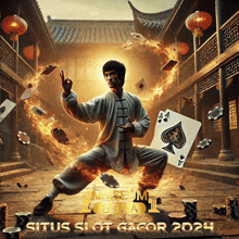 a poster for situs slot gacor 2024 shows bruce lee in a karate pose