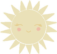 a drawing of a smiling sun with a pink nose