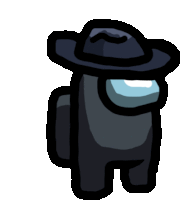 a black among us character wearing a black cowboy hat