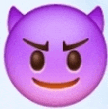 a purple devil emoji with horns and a smiling face