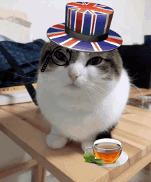 a cat wearing a british top hat and glasses