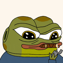 a cartoon frog is smoking a cigar and holding a lighter