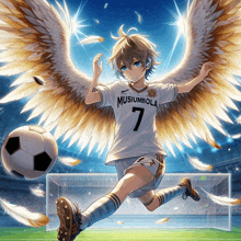 a soccer player with angel wings and the number 7 on his jersey