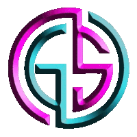 a pink and blue logo with the letter g in the middle