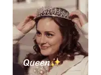 a woman is wearing a tiara and the word queen is above her
