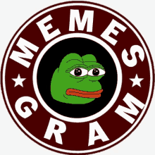 a memegram logo with a frog in the middle