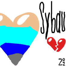 a drawing of a heart with the word syball written below it