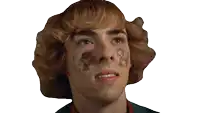 a man with a tattoo on his face that says " i love you "