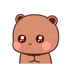 a brown teddy bear with big eyes and pink cheeks is smiling