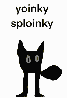 a black cat with yellow eyes and the words yoinky sploinky