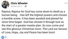 a facebook post by chris wheeler on december 25 2011