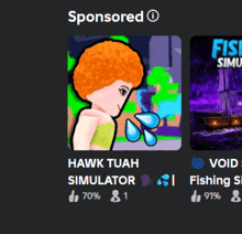 a screenshot of hawk tuah simulator and void fishing game