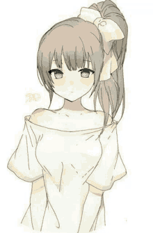 a drawing of a girl with a ponytail and a white shirt .