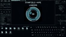 a computer screen that says starfield hype loading 75 %