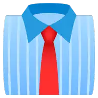 a blue striped shirt has a red tie on it