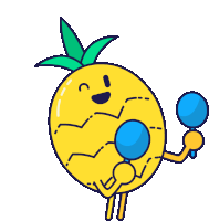 a cartoon drawing of a pineapple with arms and legs holding two maracas