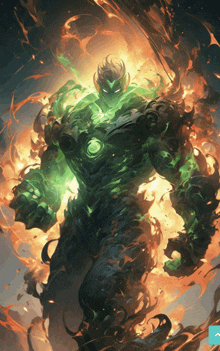 a painting of a monster with green glowing muscles