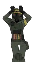 a drawing of a soldier with a gas mask on his head