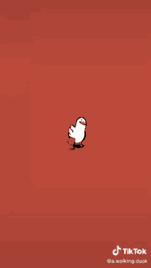 a cartoon duck is walking on a red background with tiktok written on the bottom