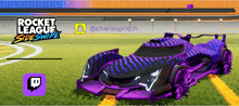 an advertisement for rocket league sideswipe with a purple car on the grass