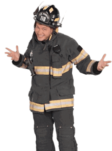 a man in a fireman 's uniform with the number 118 on his helmet