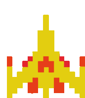 a pixel art of a yellow object with red squares on it