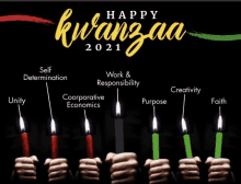 a poster that says happy kwanzaa 2021 with candles in a row