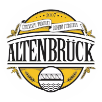 a logo for altenbruck with a bridge and wheat ears