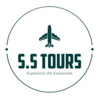 a logo for s.s. tours with an airplane on it