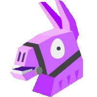 a purple llama with a black bridle and a white face