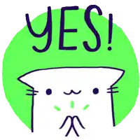 a drawing of a cat with the words yes written on it