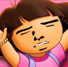 a cartoon of dora the explorer making a face with her eyes closed