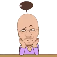 a cartoon of a bald man with glasses and a speech bubble