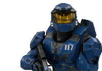 a man in a blue armor with the number 117 on his chest