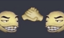 two smiley faces shaking hands with each other .