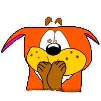 a cartoon dog is covering its mouth with its hands