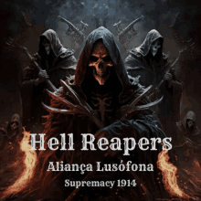 a poster for hell reapers shows a group of skeletons