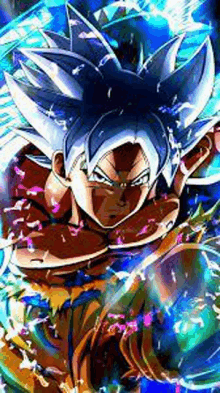 a close up of a painting of a dragon ball z character , goku , in the water .