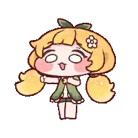 a cartoon girl with yellow hair and a flower on her head is standing with her eyes closed .