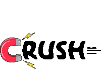 a logo that says crush with a magnet and lightning bolts