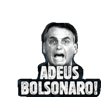 a sticker of a man with the words adeus bolsonaro written on it .