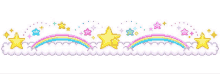 a pixel art border with rainbows and stars on a white background