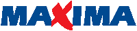 a blue and red logo for maxima with a red x in the middle