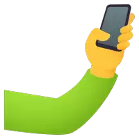 a hand with a green arm is holding a smart phone