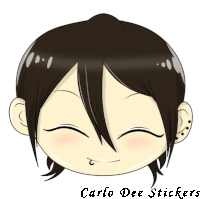 a cartoon drawing of a girl 's face with the words carlo dee stickers written below it