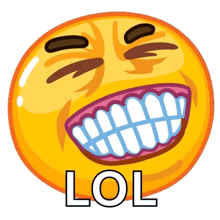 a cartoon smiley face with a big smile and the word lol underneath it